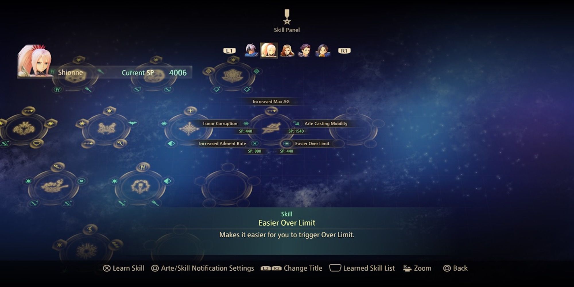 Easier Over Limit skill in skill menu from Tales of Arise