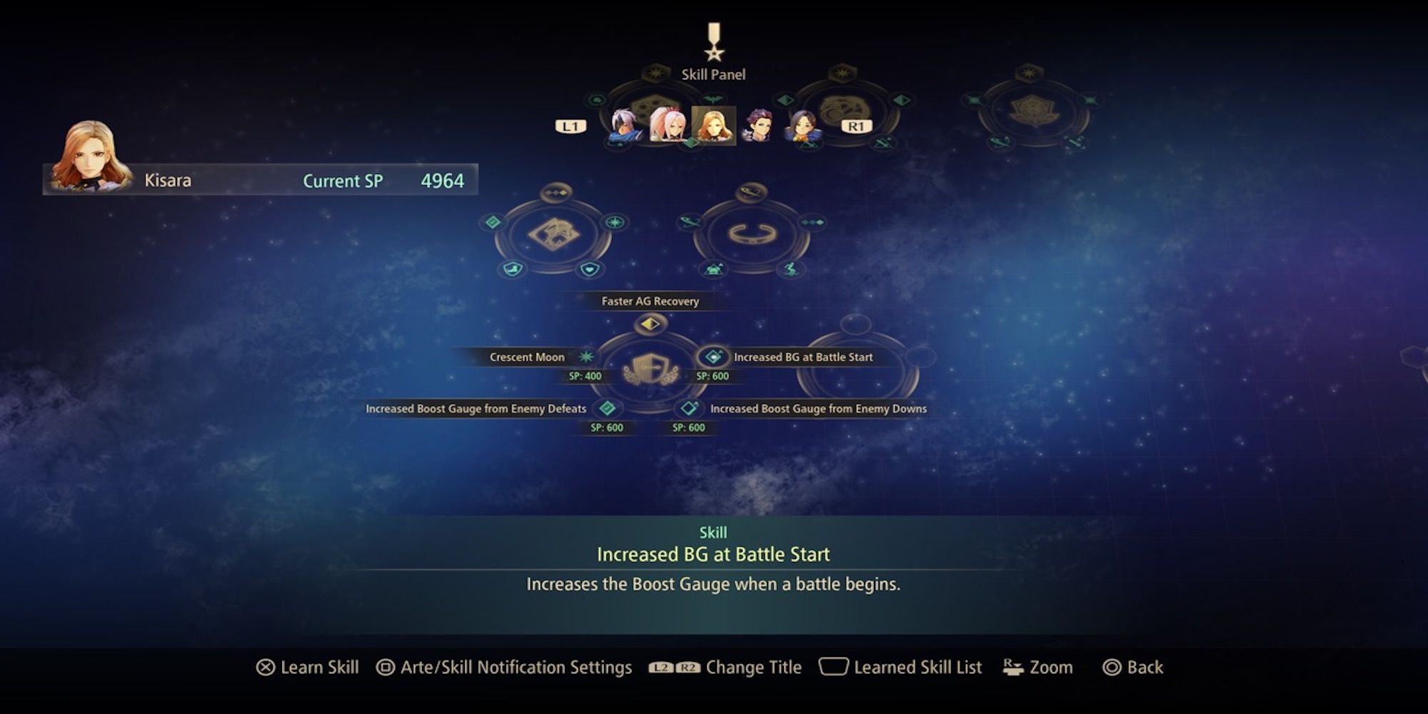 Increased BG At Battle Start skill in skill menu from Tales of Arise