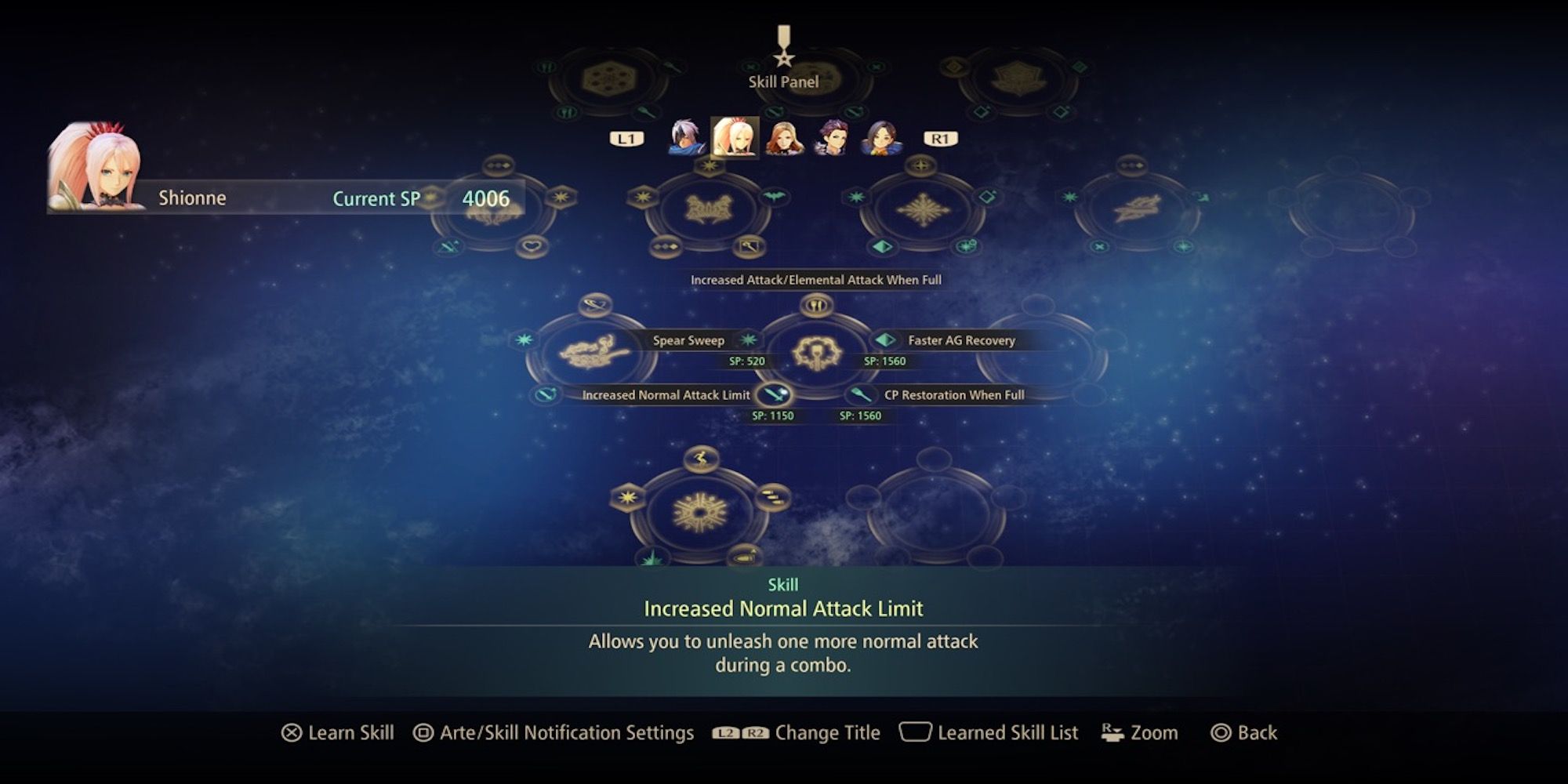 Increased Normal Attack Limit skill in skill menu from Tales of Arise