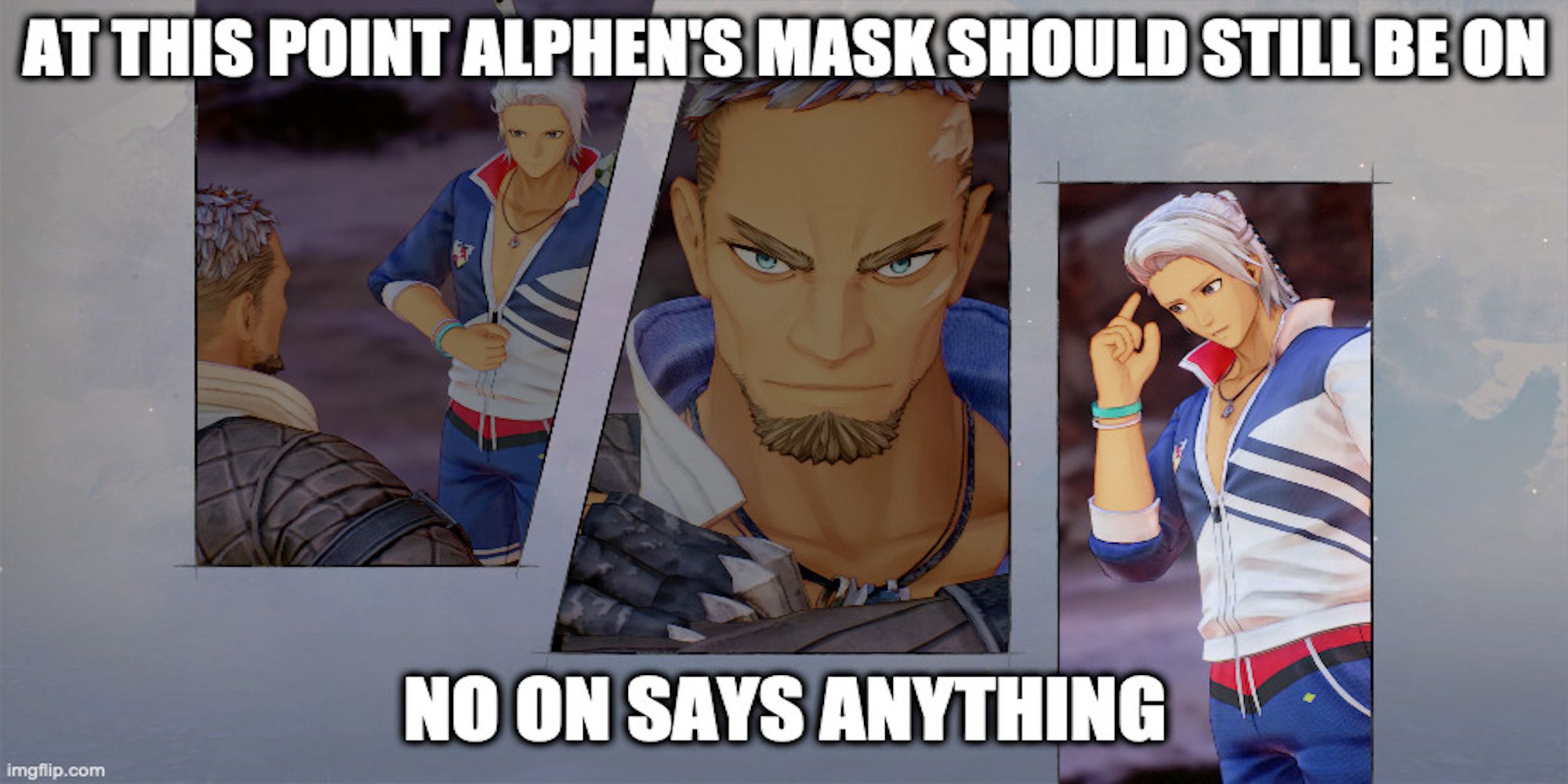 A meme about Alphen from Tales of Arise