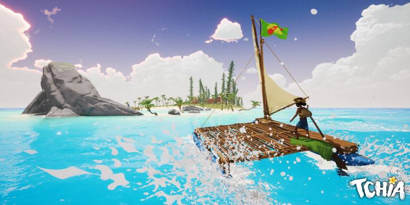 Tchia sailing to an island in the archipelago