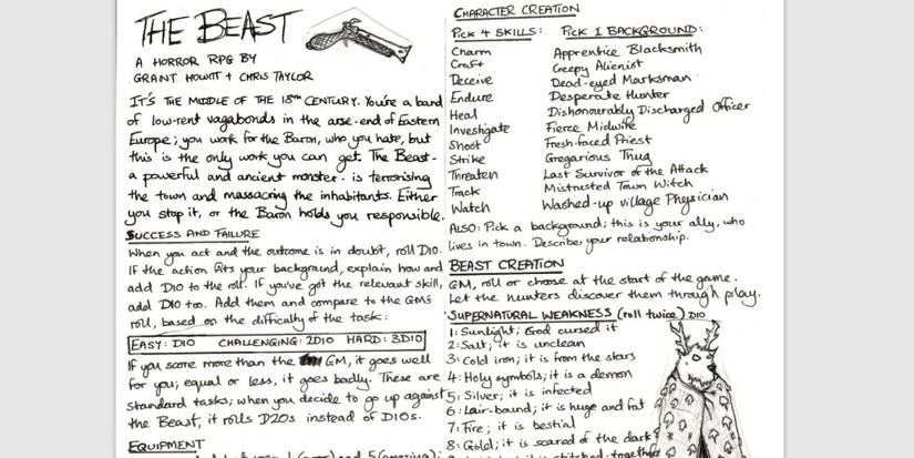 The Beast one-page RPG, including picture of the monster