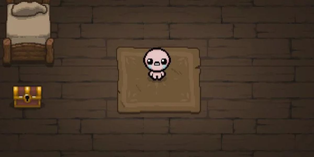 The Binding Of Isaac standing next to a chest at home