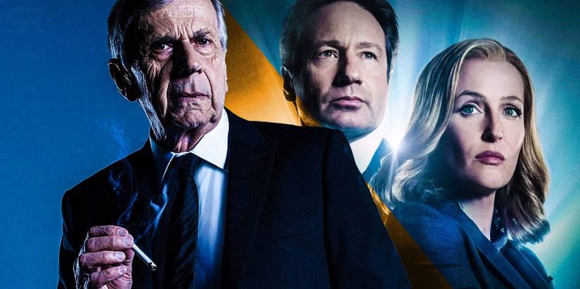 The Cigarette Smoking Man with Mulder and Scully.