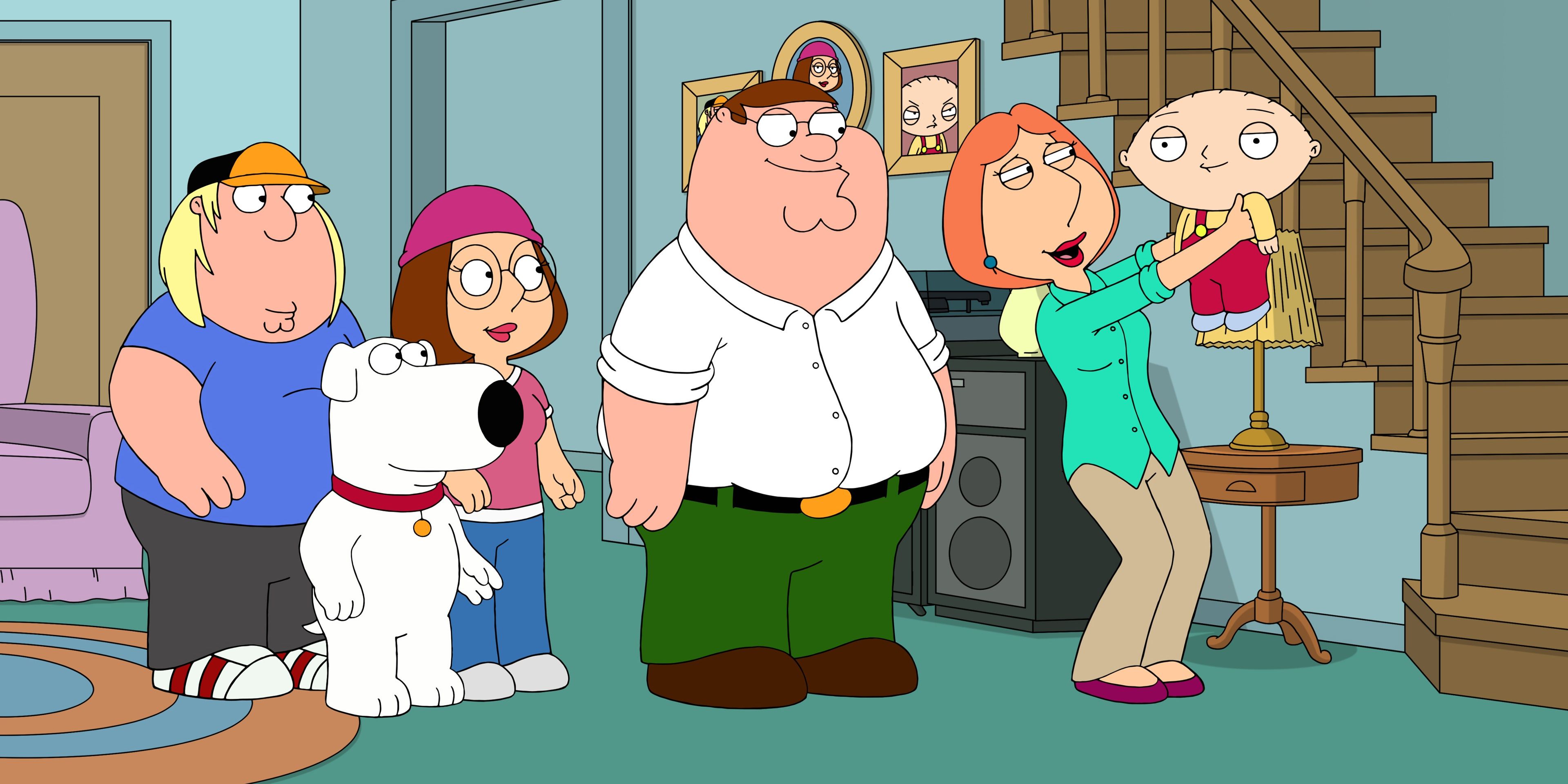 The Griffins in their living room in Family Guy