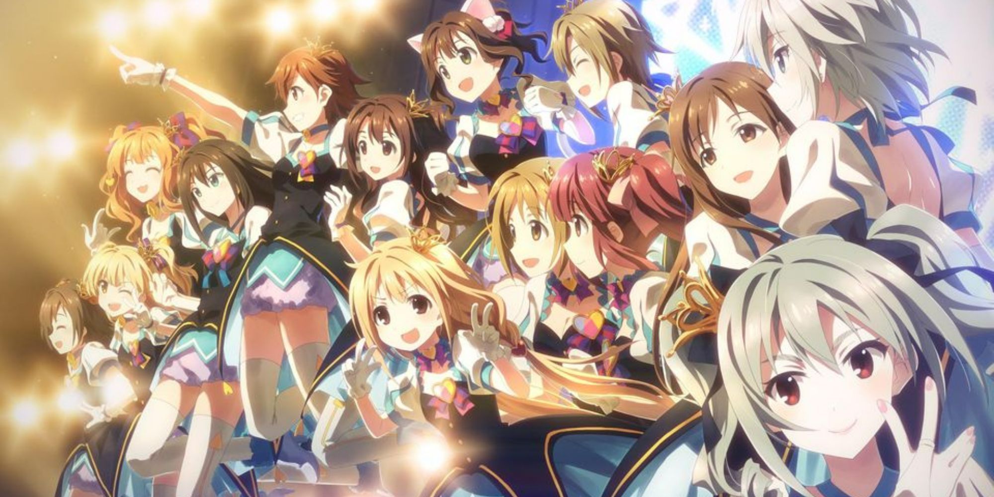 Many characters from The Idolmaster happily posing