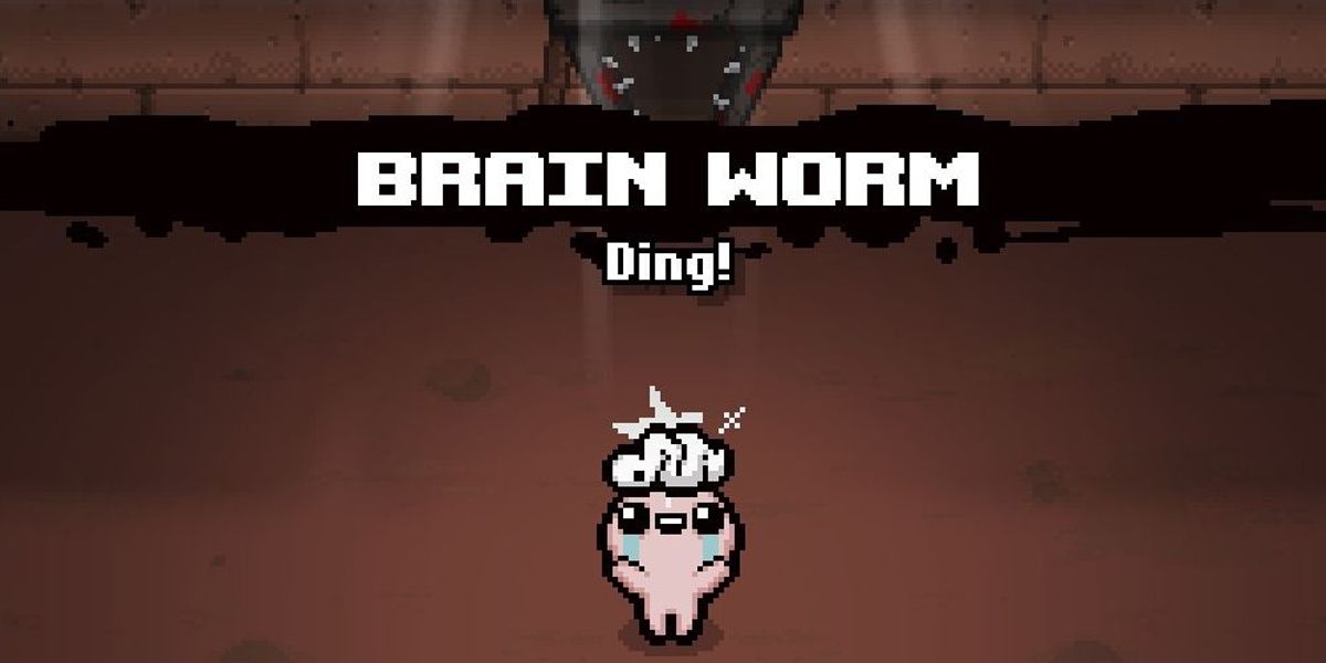 The binding Of Isaac a character holding a brain worm trinket