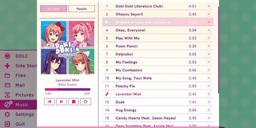 The music player in Doki Doki Literature Club