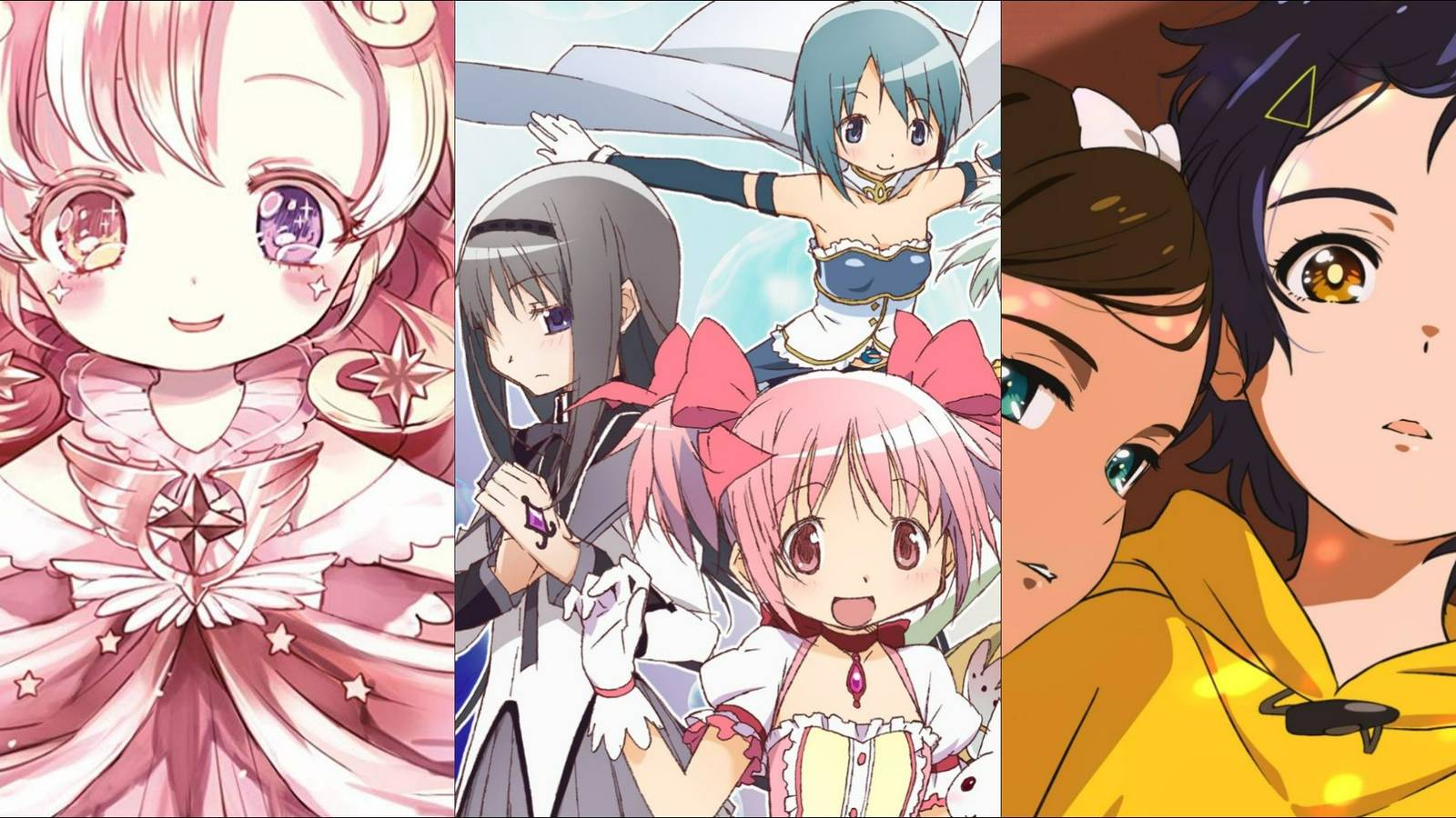 Characters from Magical Girl Raising Project, Puella Magi Madoka Magica, and Wonder Egg Priority
