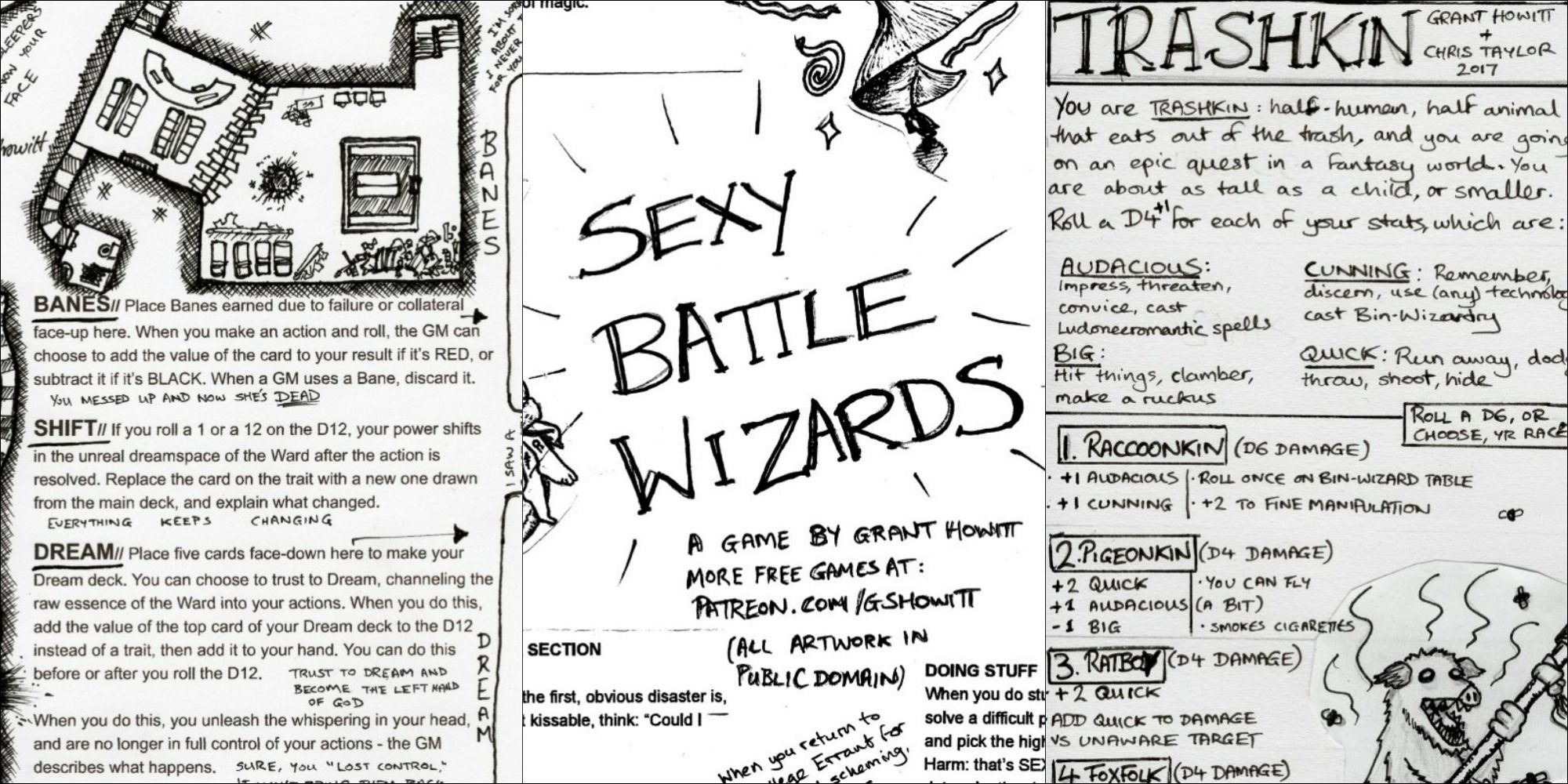 Three One-Page RPGs - Wake, Sexy Battle Wizards, and Trashkin