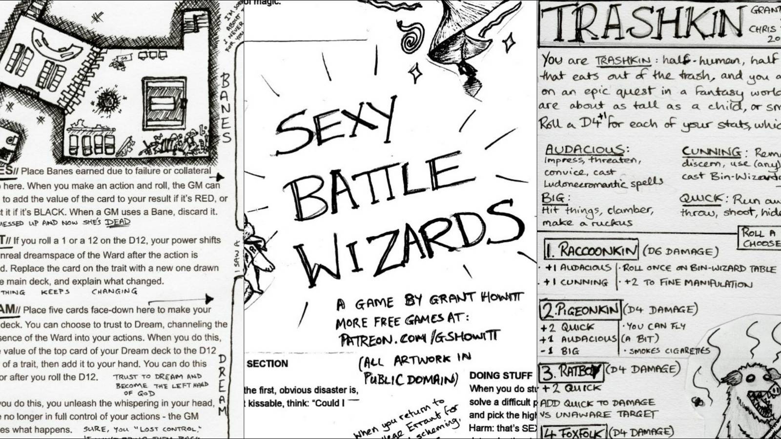 Three One-Page RPGs - Wake, Sexy Battle Wizards, and Trashkin