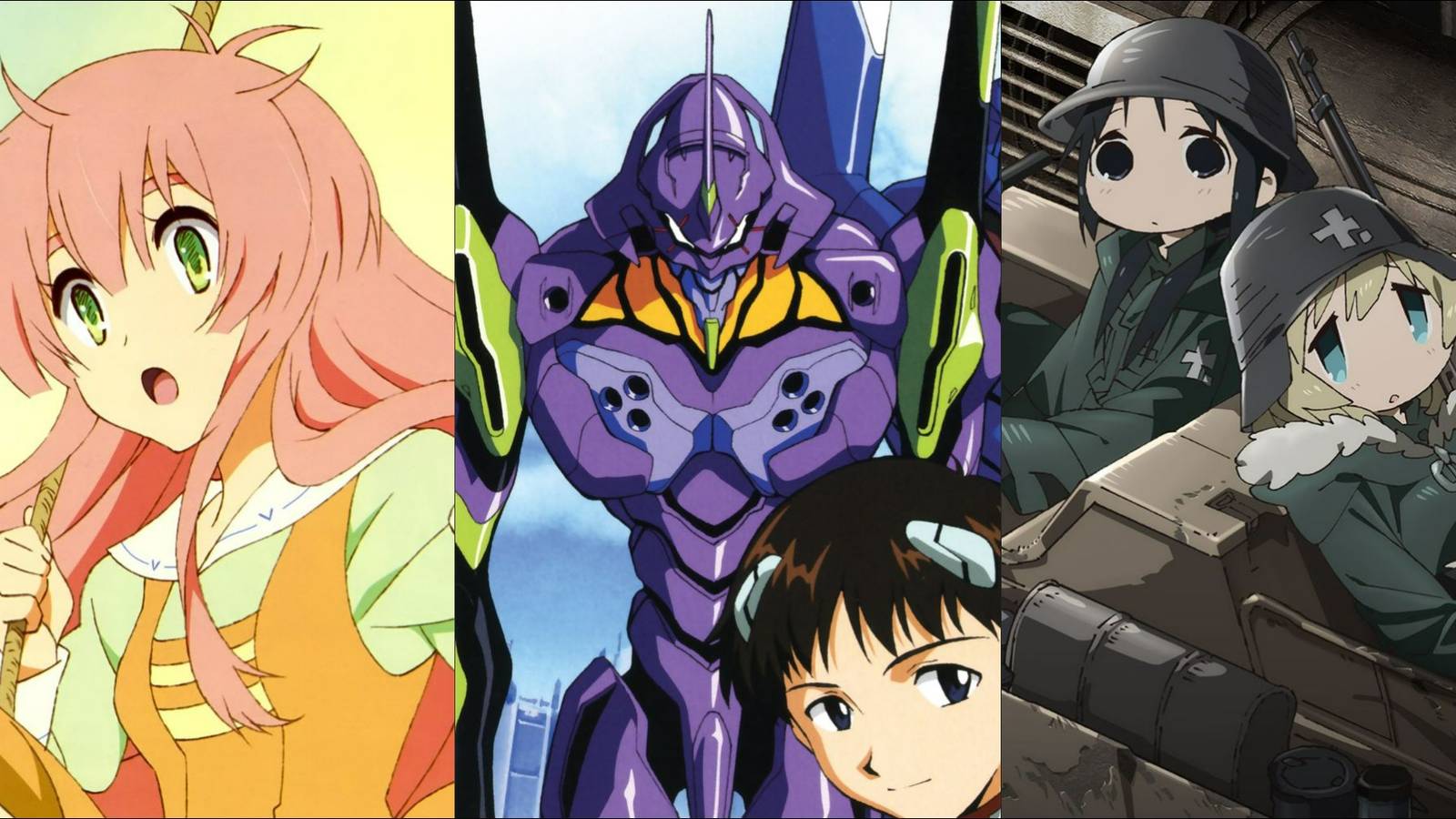 Characters from Humanity Has Declined, Neon Genesis Evangelion, and Girls' Last Tour