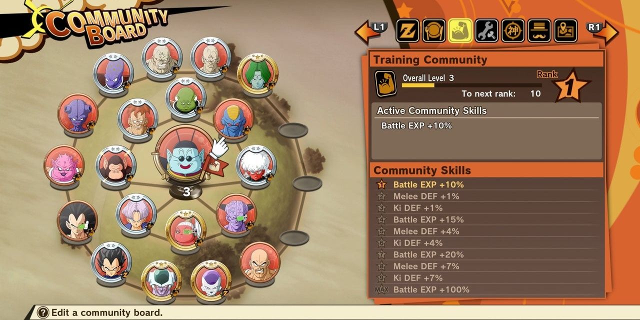 Training Community Board in Dragon Ball Z Kakarot
