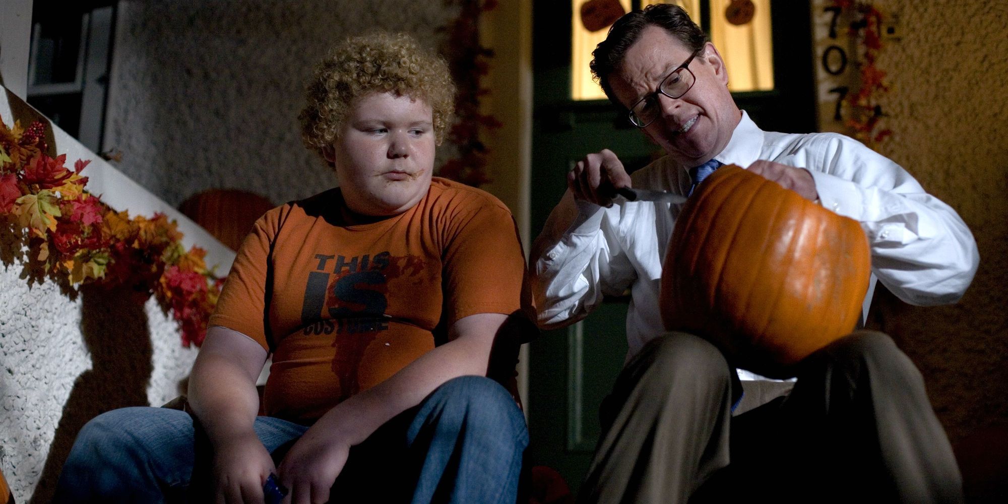 Charlie and Principal Steven Wilkins with a pumpkin in Trick 'r Treat