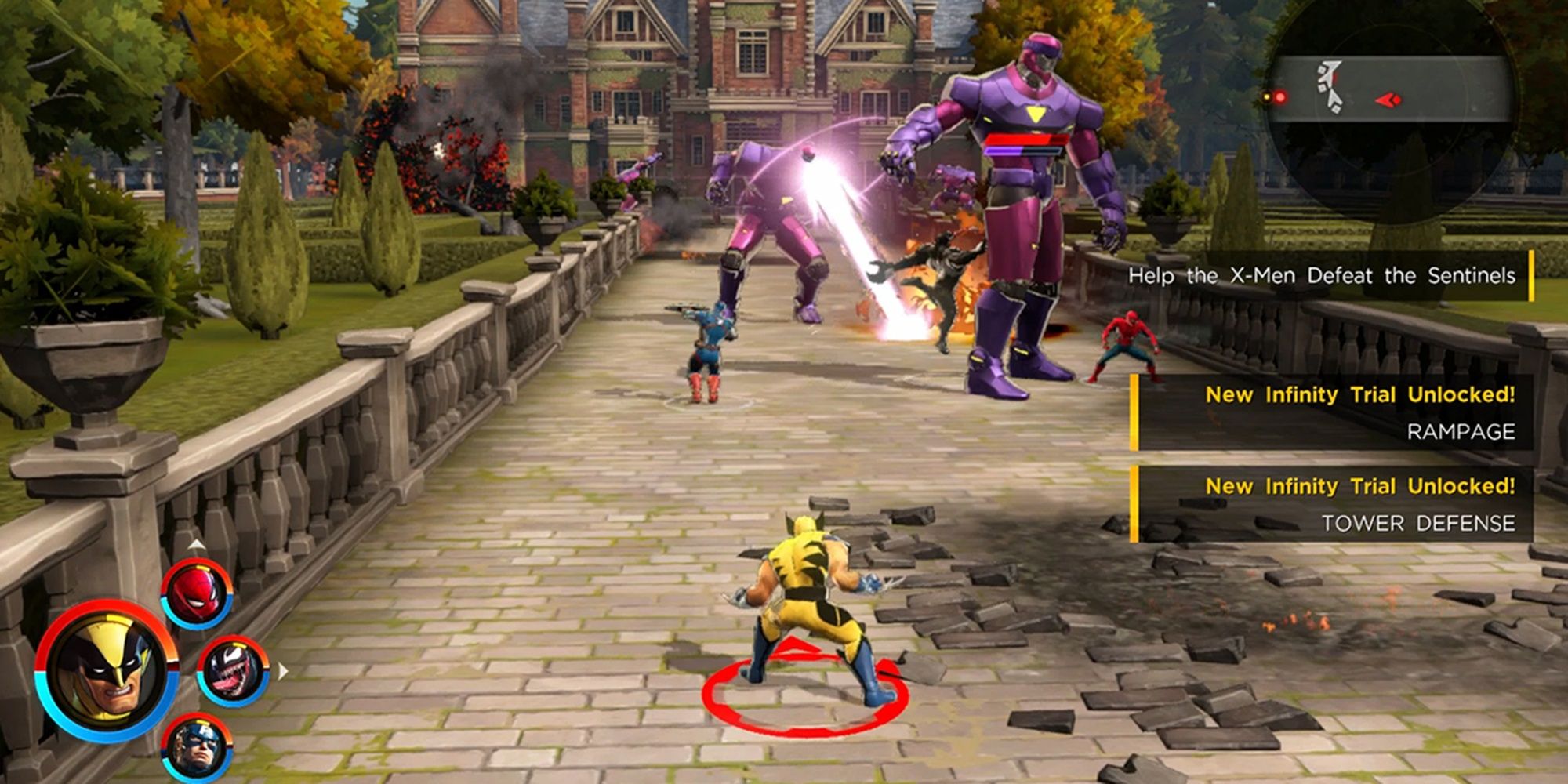 Ultimate Alliance 3 Wolverine fighting Sentinels Cropped