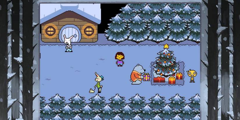 Undertale Standing Next To Christmas Tree