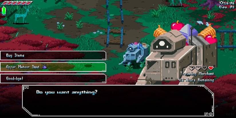 Talking to a shopkeeper in Unsighted 