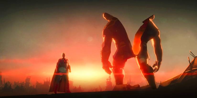 VIsion Infinity Ultron slicing Thanos in half