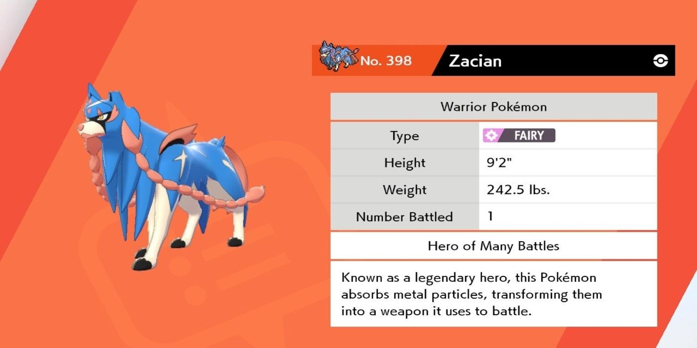 pokemon sword and shield zacian dex entry