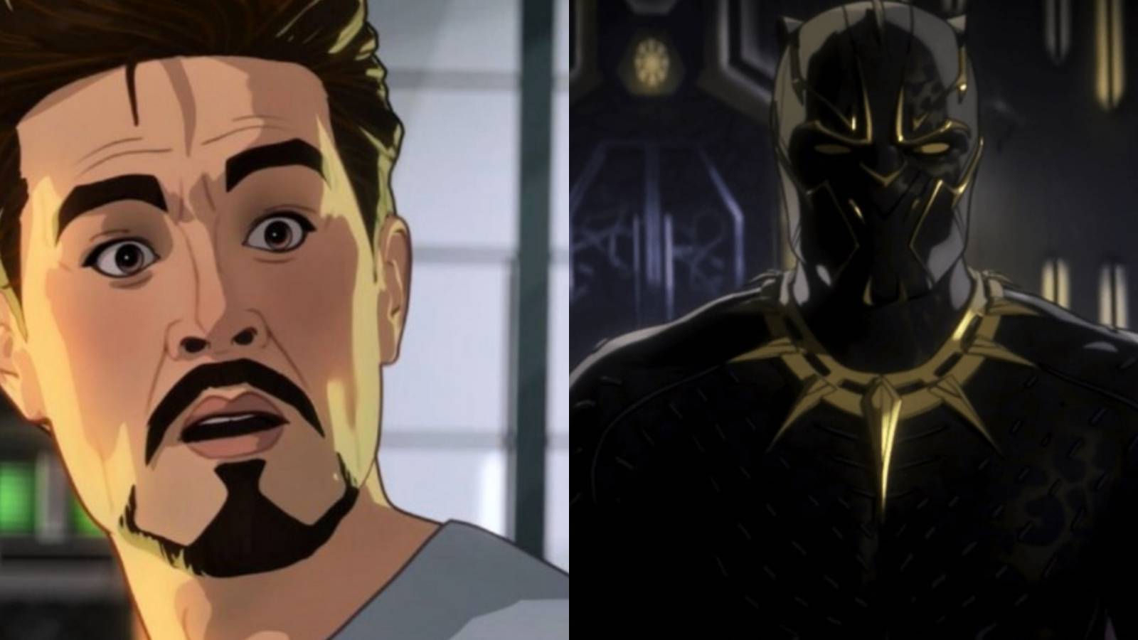 A split image depicts Tony Stark and a Black Panther in What If episode 6