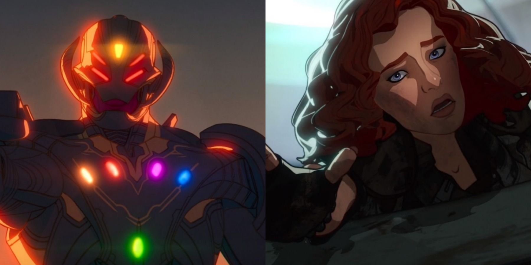 A split image depicts Ultron and Black Widow in What If...? Episode 8