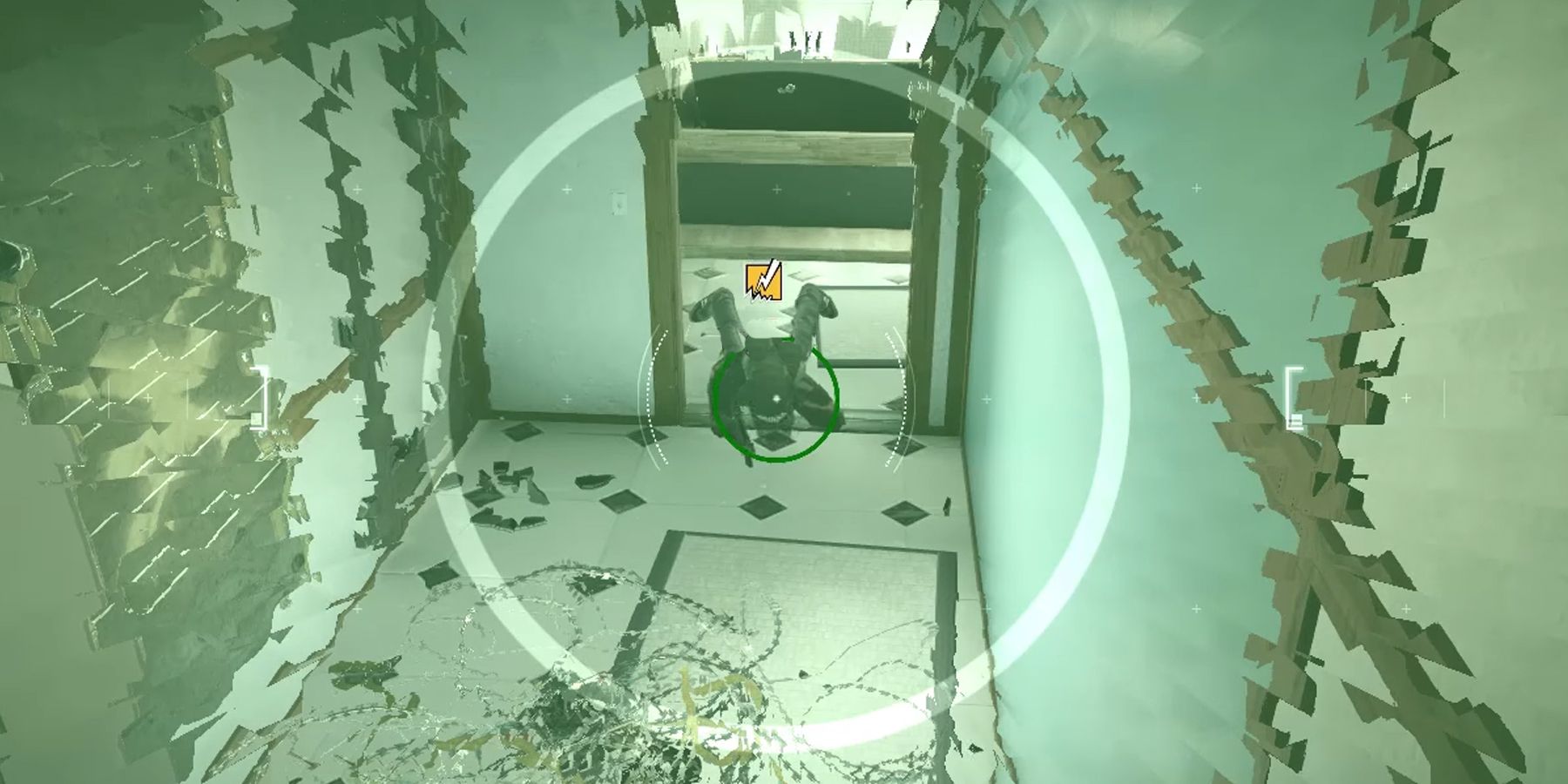 Yokai Drone looking at an enemy from a hallway