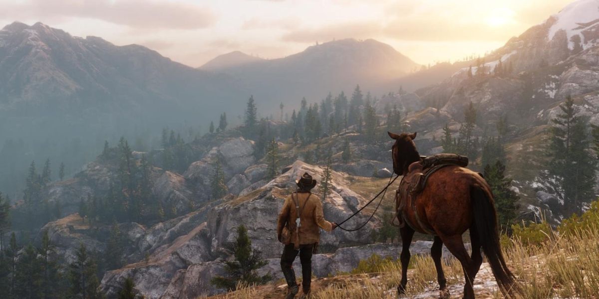 a mountain sunset in Red Dead Redemption 2