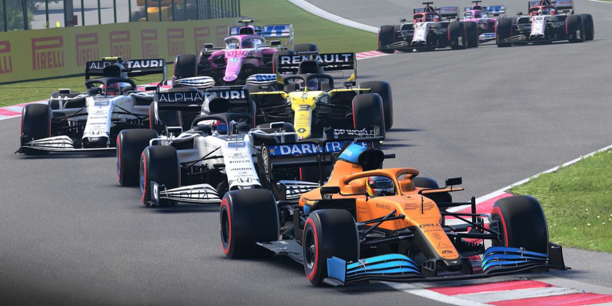a pack of Formula One cars racing in F1 2020