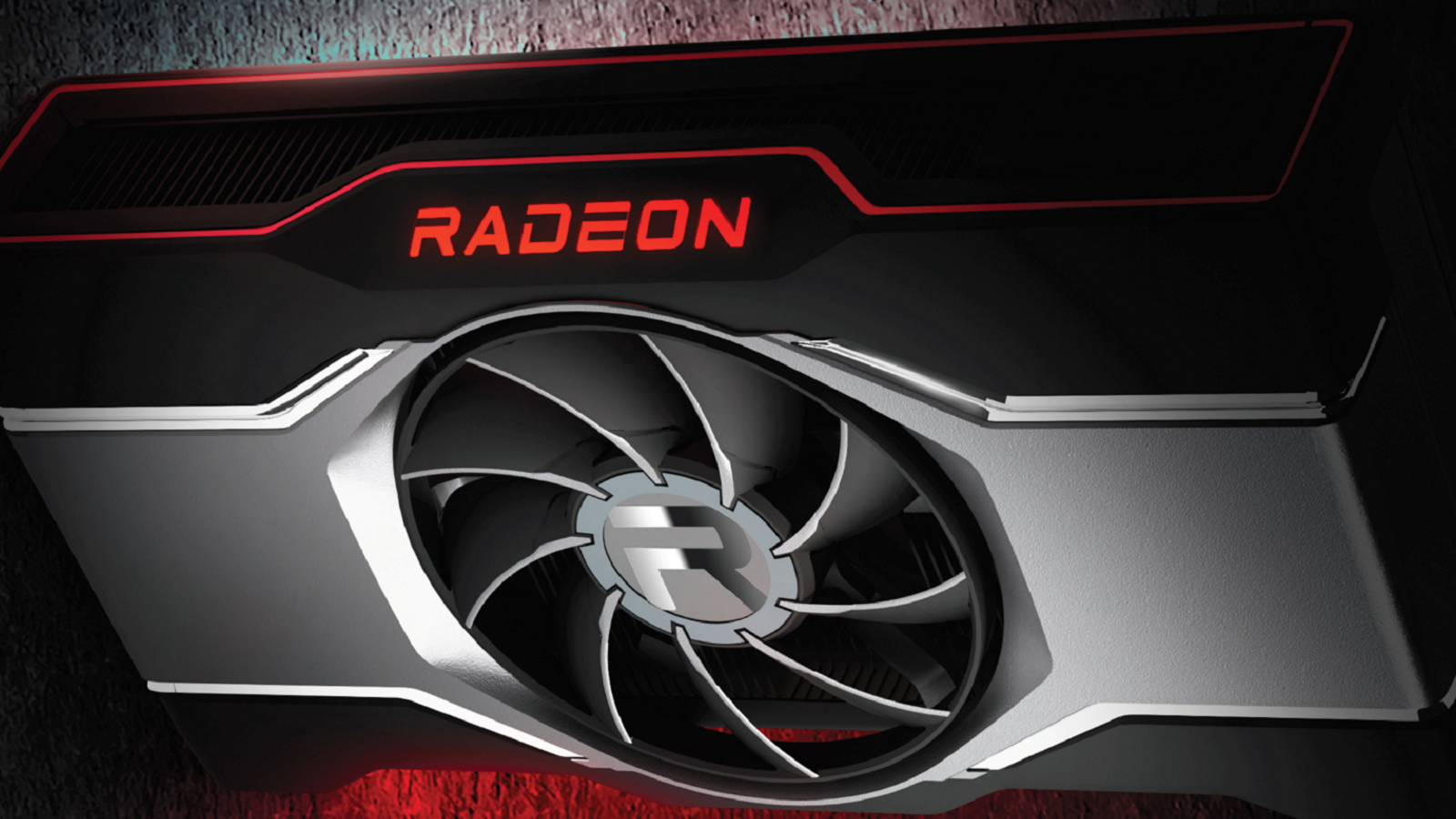 A close-up photo of an AMD Radeon GPU, showing the card's chassis.