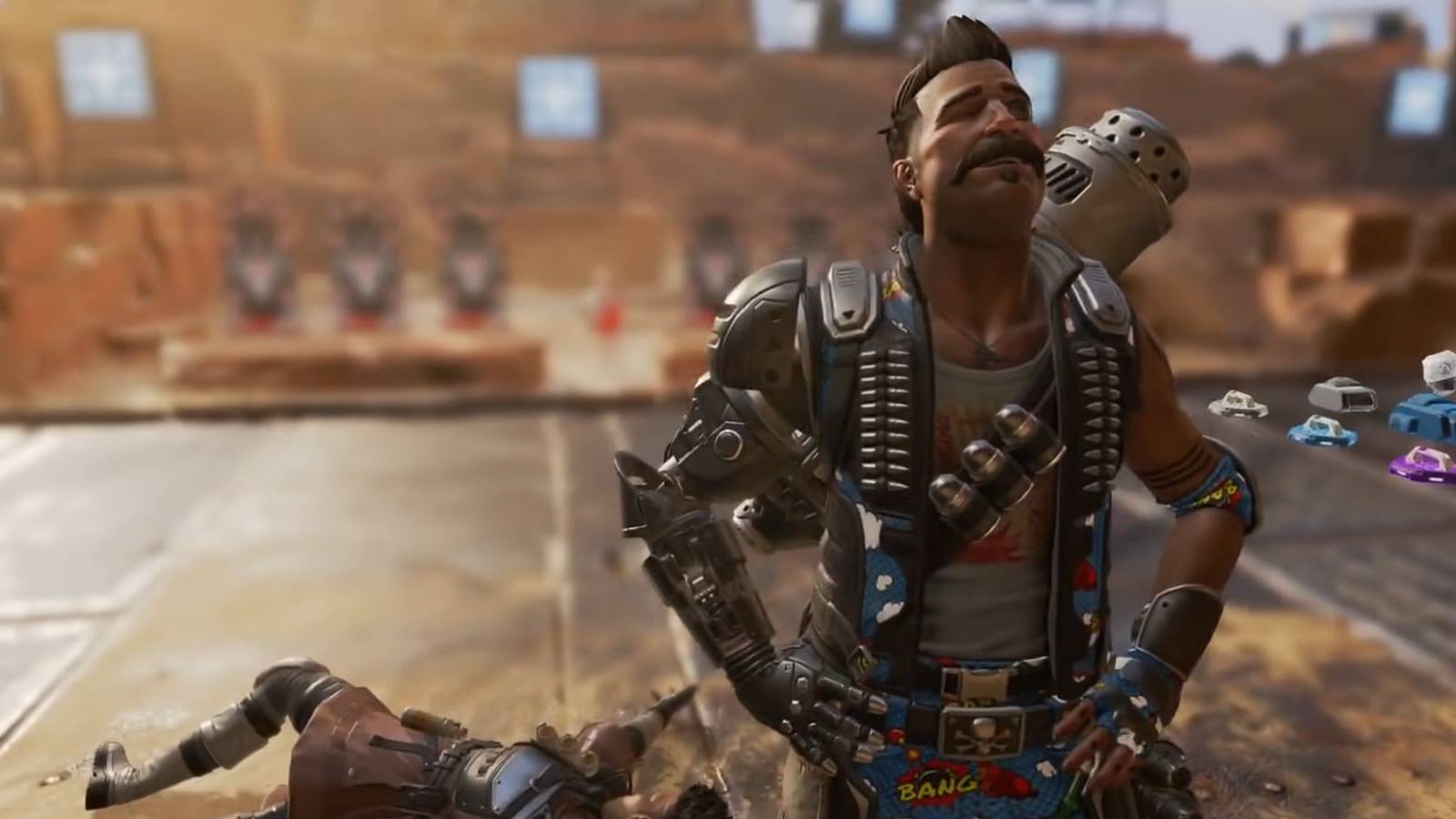 Apex Legends character Fuse laughing satisfied with a kill.