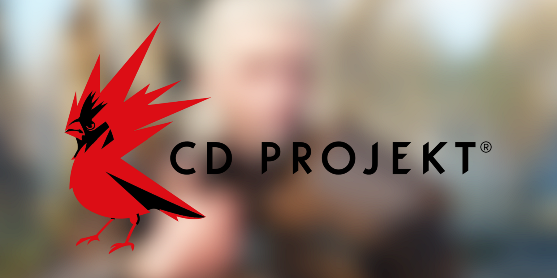 Image showing the CD Projekt Red logo with a blurry picture in the background.