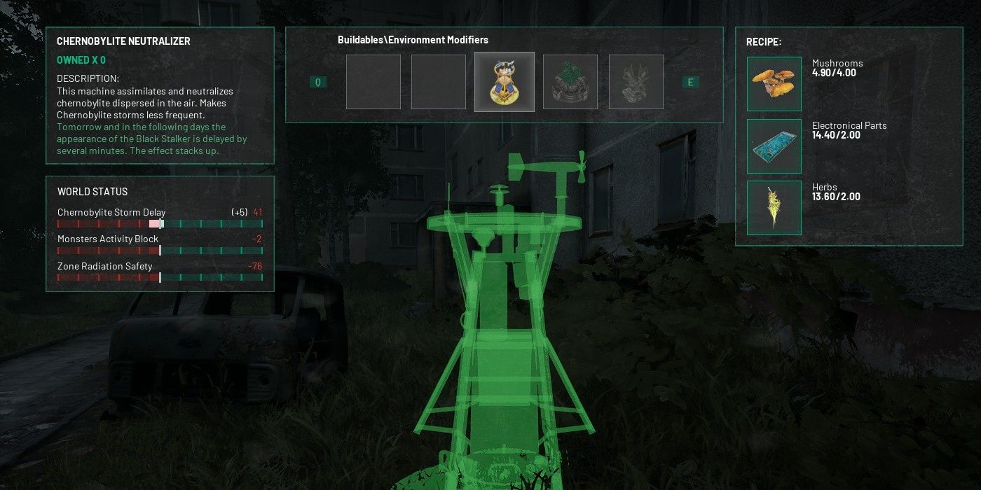 chernobylite crafting items in the field, such as a neutralizer