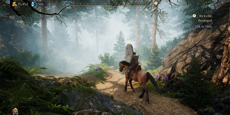 A player riding along on  their horse in King's Bounty 2