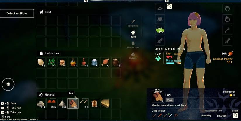 craftopia equipping gear through inventory screen