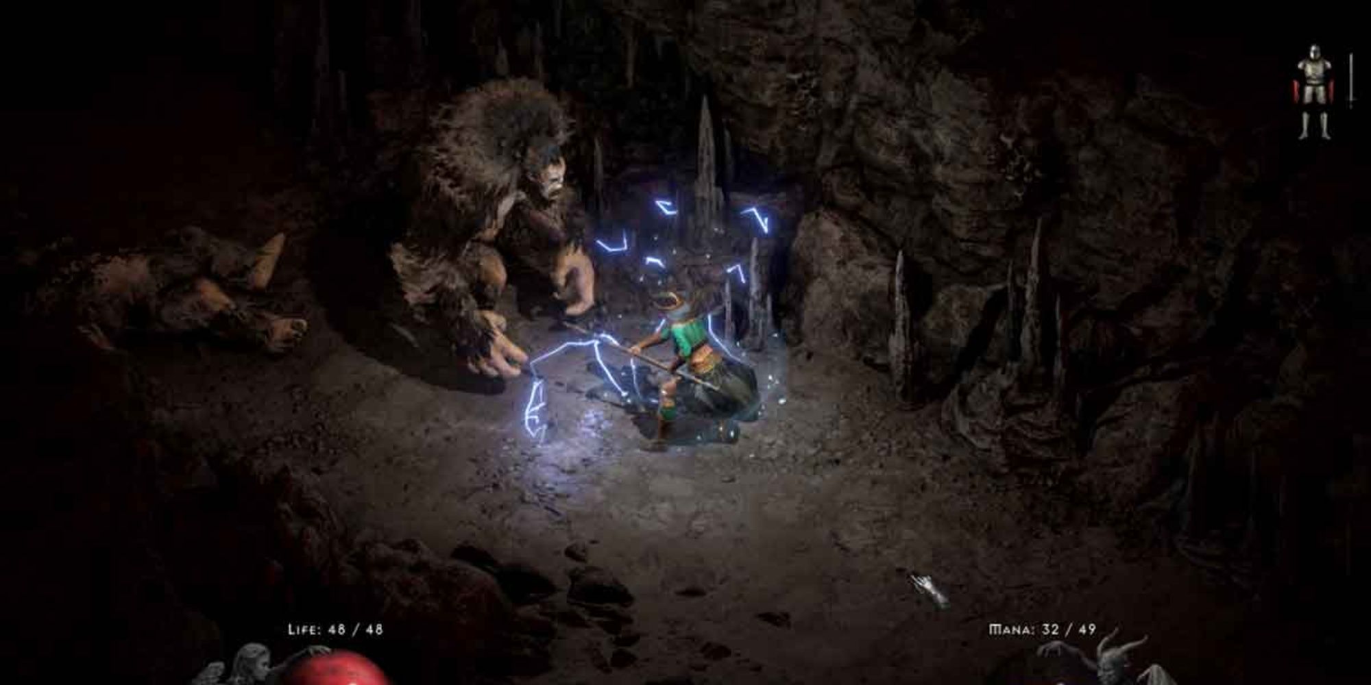 Diablo 2 Resurrected Sorceress Taking On Monsters In A Cave