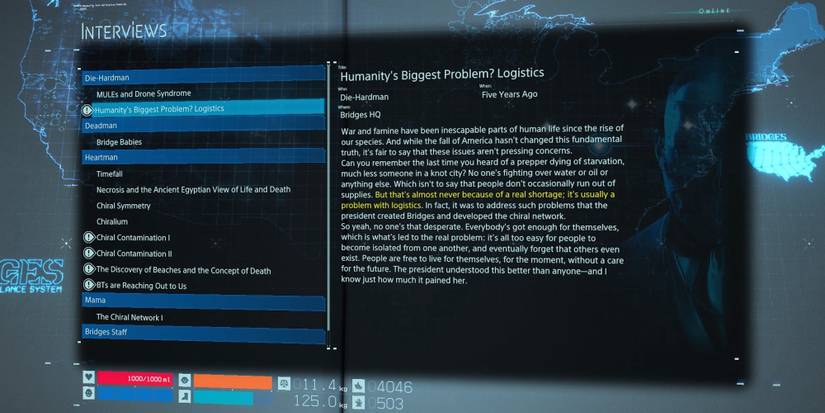 death stranding interviews menu