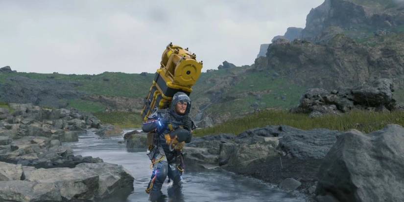 Death Stranding Walking Across River
