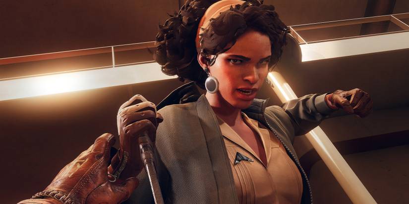 Screenshot from Detahloop showing Julianna punching someone from a first-person perspective.