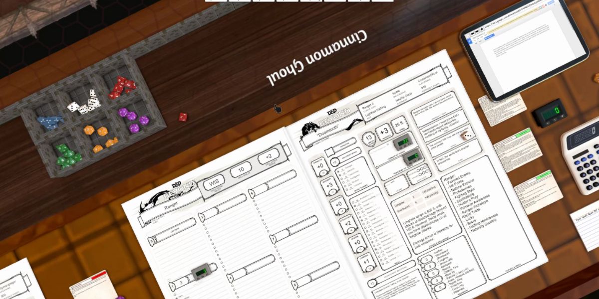 dice and character sheets in Tabletop Simulator