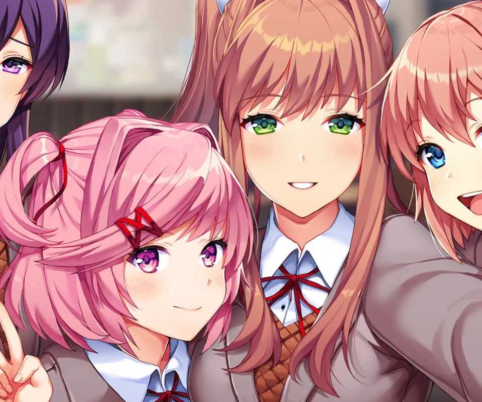game art that shows all the girls from the game Doki Doki Literature Club