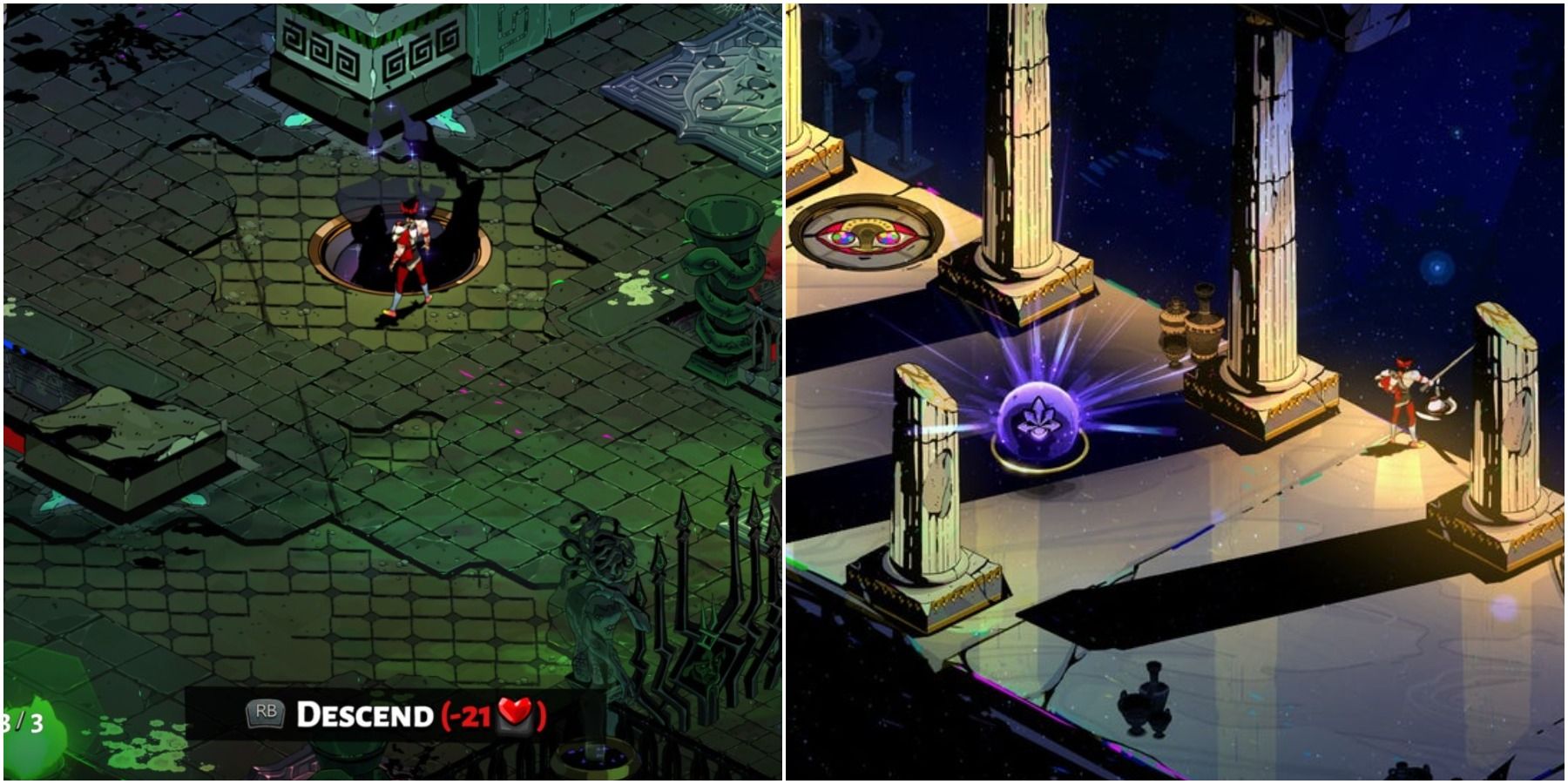 Left: finding a chaos gate; right: Zag in the Chaos realm