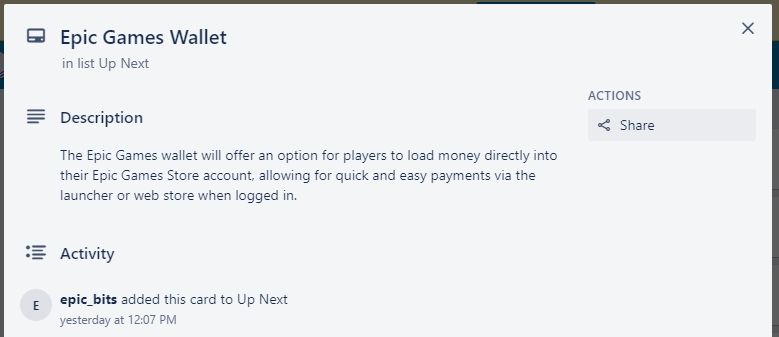 epic games wallet trello addition