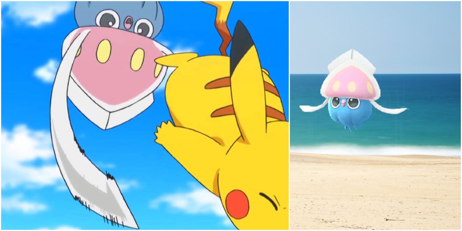 feature image pokemon go inkay move guide inkay anime attacking pikachu and inkay in pokemon go on a beach