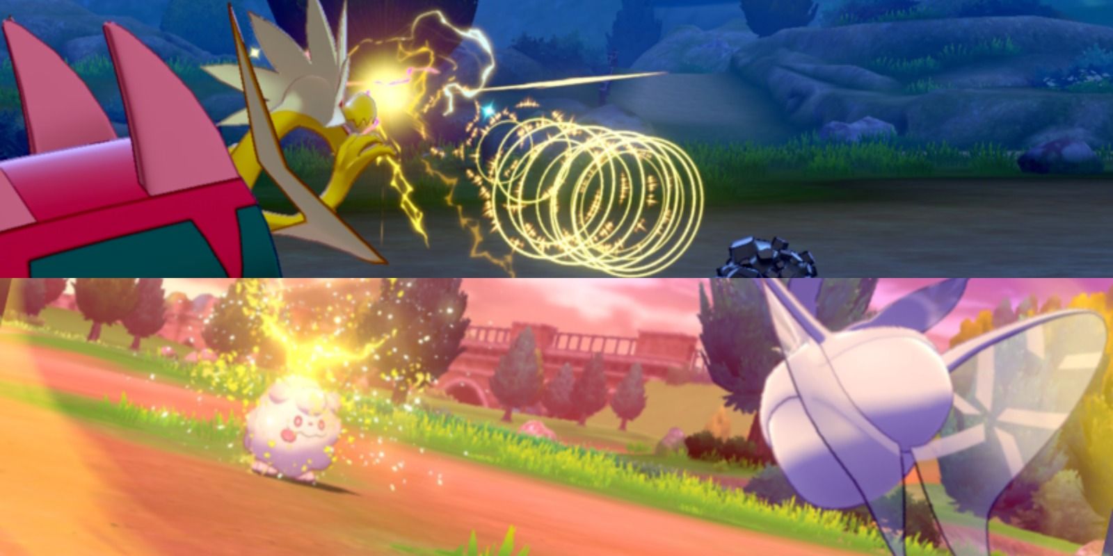 feature image pokemon paralysis status condition guide dracozolt using thunder wave and frosmoth using stun spore in pokemon sword and shield