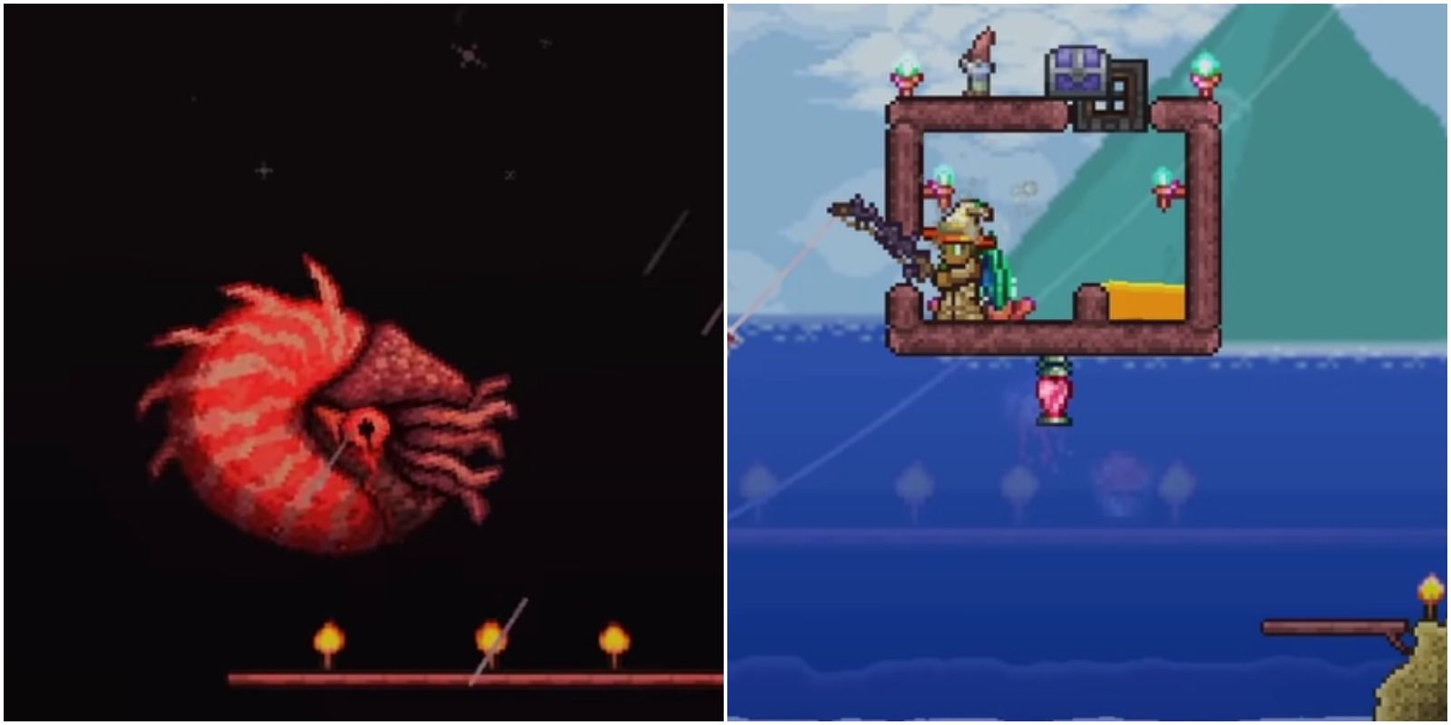 feature image terraria beat dreadnautilus guide dreadnautilus rising in the dark and the player fishing from within a wooden box