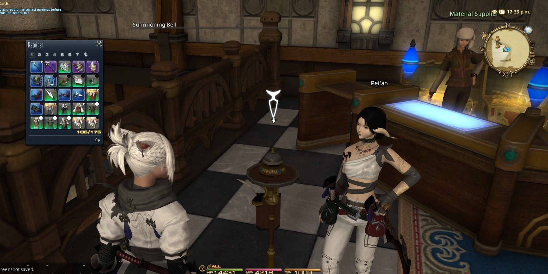 Character chatting with retainer. 