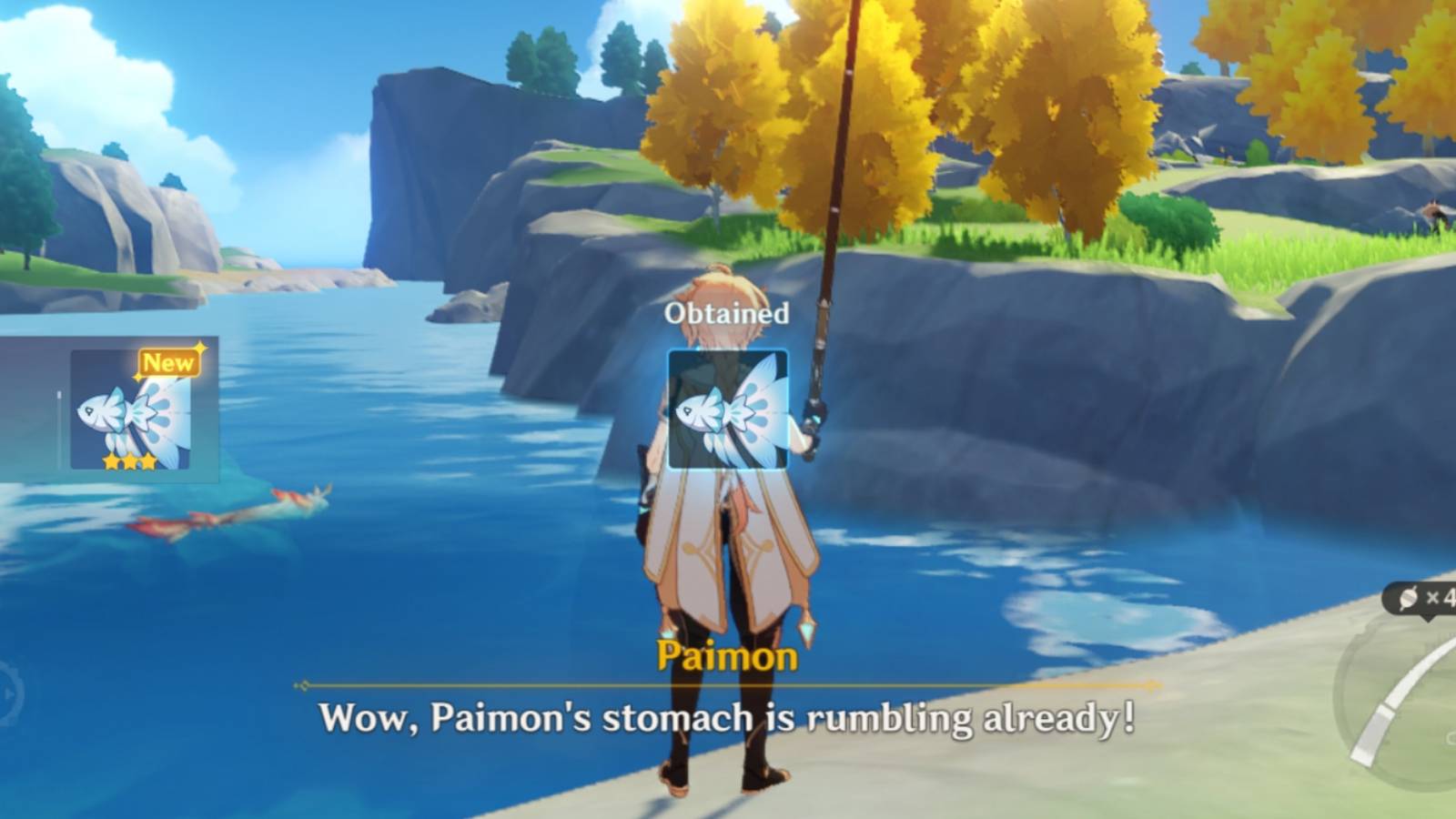 Genshin Impact Aether fishing in Stormbearer Mountain