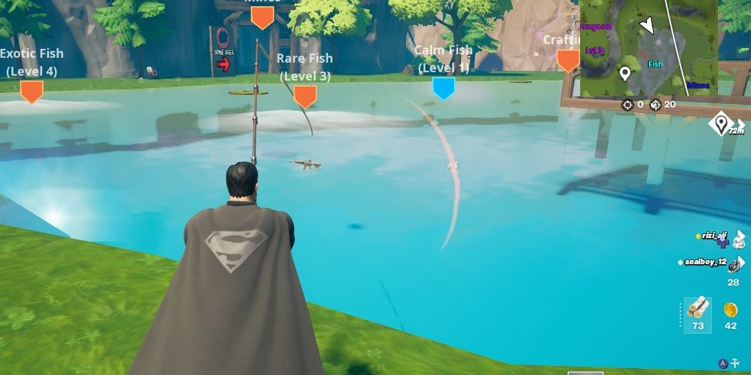 fortnite quickest way to catch 10 fish shadow style superman by lake
