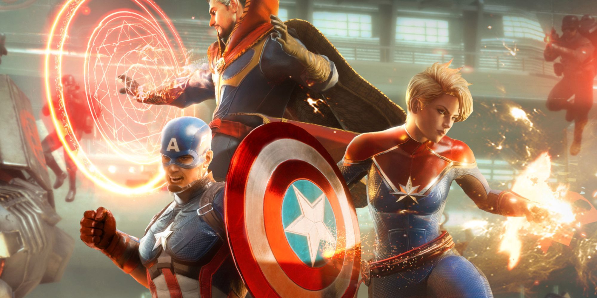 marvel future revolution characters such as captain america, doctor strange, and captain marvel
