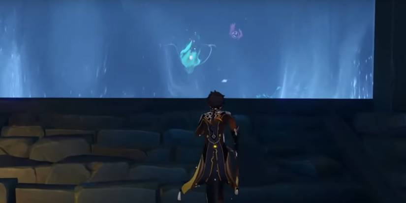 genshin impact seelie underwater cave dungeon blue barrier